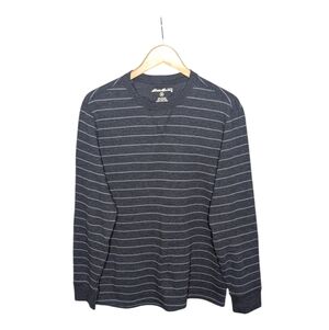 Eddie Bauer Long Sleeve Shirt Men's M Gray Striped Thermal Waffle Knit Crewneck